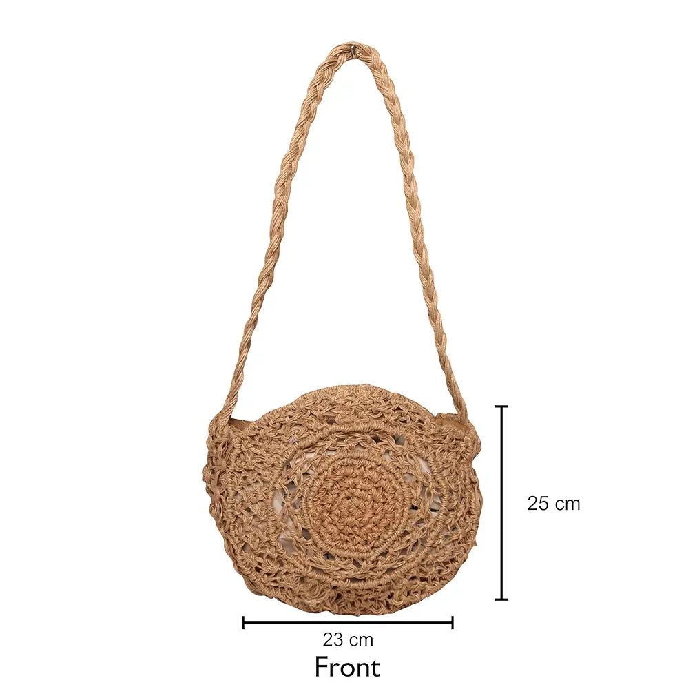 Astrid Handmade Macrame Flap Over Sling Bag For Girls And Women Colour Beige