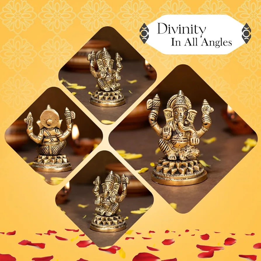 Ekhasa Pure Brass Ganesha Idol Pital Ganesh Murti Size: 8.4 cm