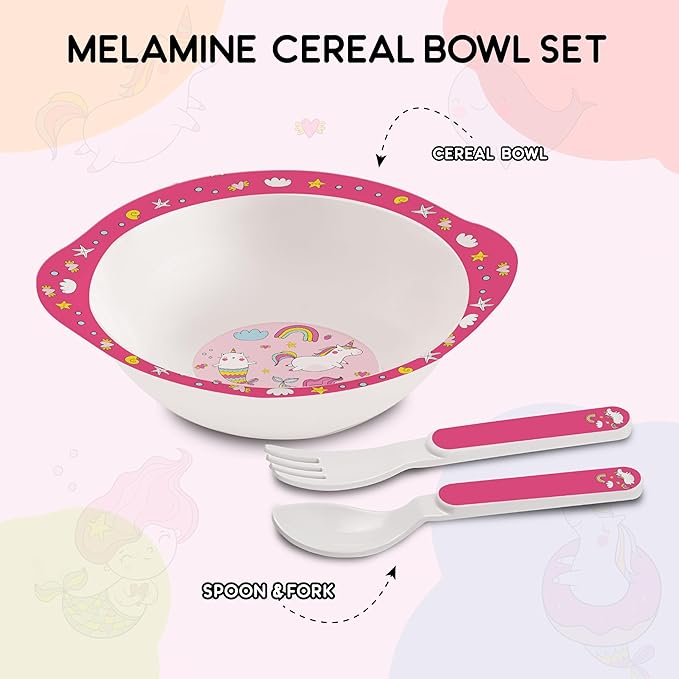 Cello Kidzbee Cereal Bowl Pink Parade Melamine Bowl Set for Kids | Set Of 3