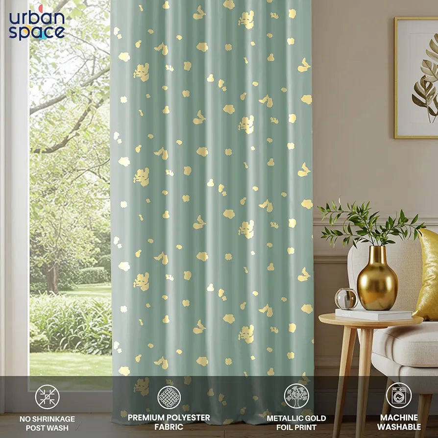 Urban Space Blackout Curtains for Living Room, Gold Foil Printed Luxurious Blackout Decorative Door Curtain 1 Piece Dalmatian Sage Green
