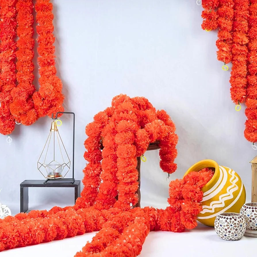 Artificial Marigold Garlands Pack of 10 Yellow & Dark Orange
