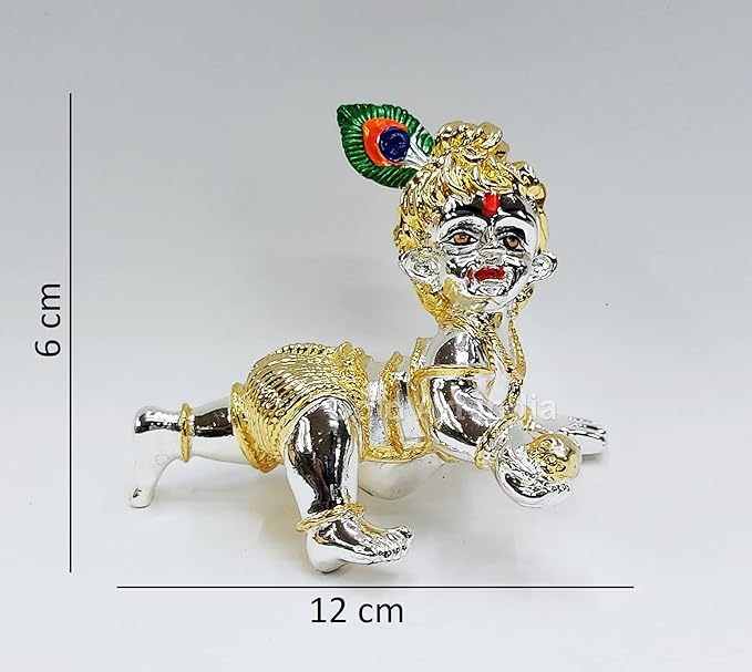 Gold Art India Laddu Gopal Idol Gold & Silver Plated Bal Gopal Idol Krishna Idol (Two Tone)