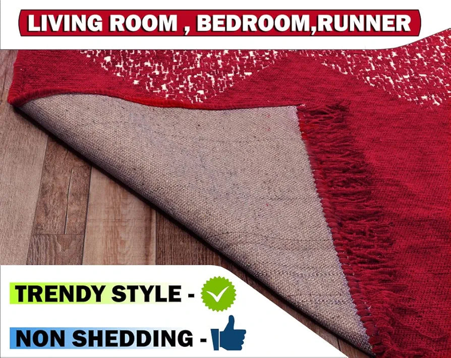 BSB Home Designer Superfine Chenille Carpet 500 GSM Velvet Carpet Area Rug Red