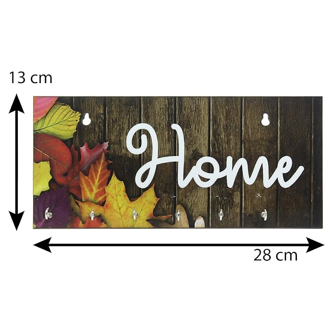 Ecraftindia Brown Home Theme Wooden Key Holder for Wall With 7 Key Hooks