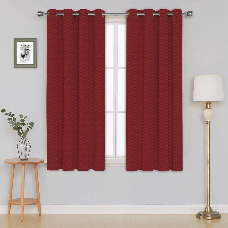 Divine Casa Polyester Window Curtains Textured Abstract Design for Stylish Decor Size 5 Feet Light Filtering & Durable Panels Colour Fine Red (Pack of 2)
