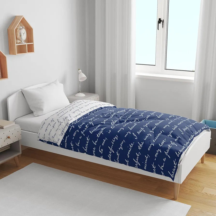 Divine Casa 120 GSM Microfiber Single Kids Dohar Soft & Lightweight Throw Blanket Typography Pattern Colour Blue Depth