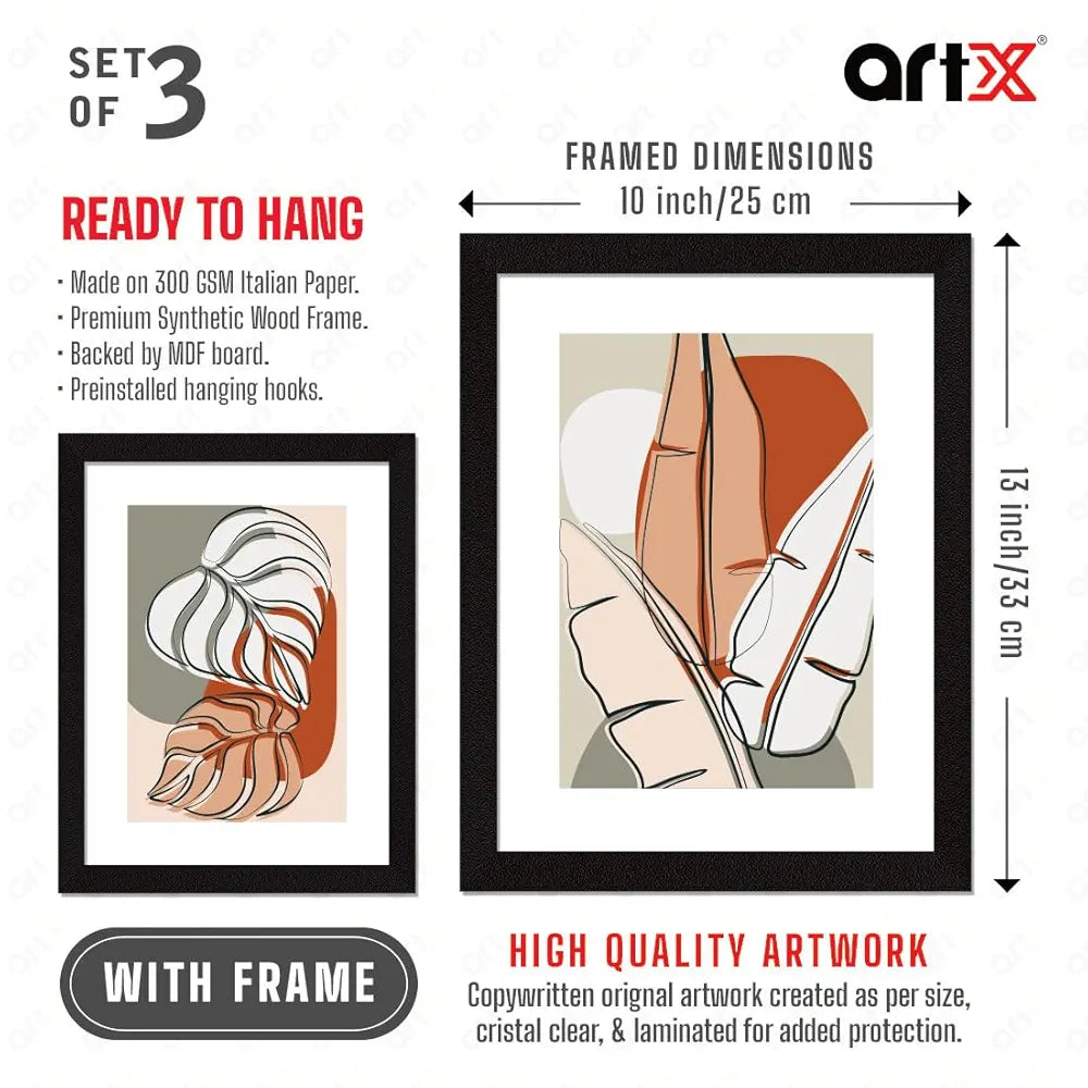 ArtX Paper Boho Leaf Wall Painting Set of 3