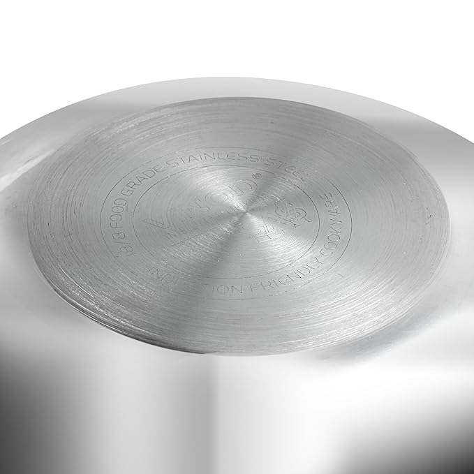 Vinod Platinum Triply Stainless Steel Frypan - 20cm | Deep Skillet Pan with Lid | Rivetted Study Handle | Induction & Gas Base