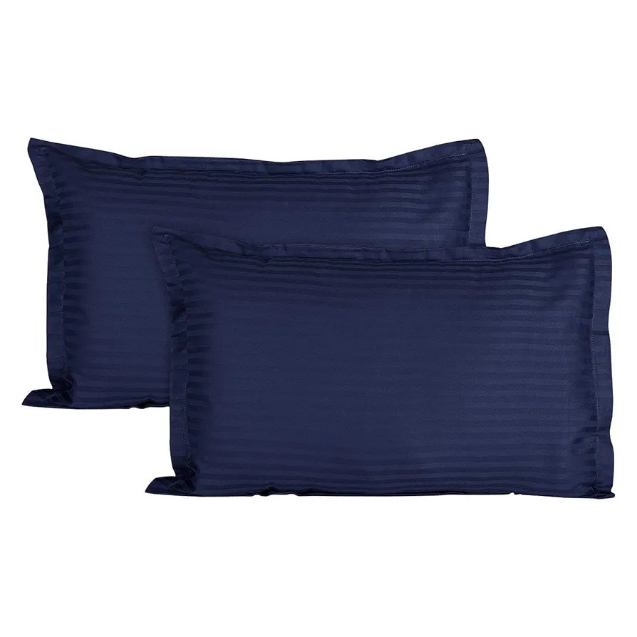 Aerohaven Glorious 210TC Striped Satin Cotton Pillow Cover Set Navy Colour