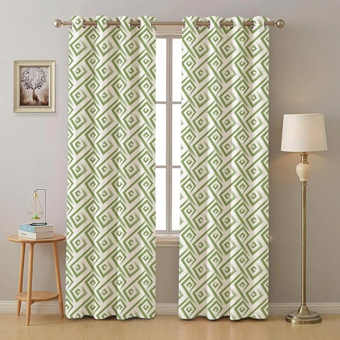 Urban Space Cotton Curtains for Door Bedroom Home Decor Pack of 2 Curtain with Eyelets and Tieback (Colour Basics Green)