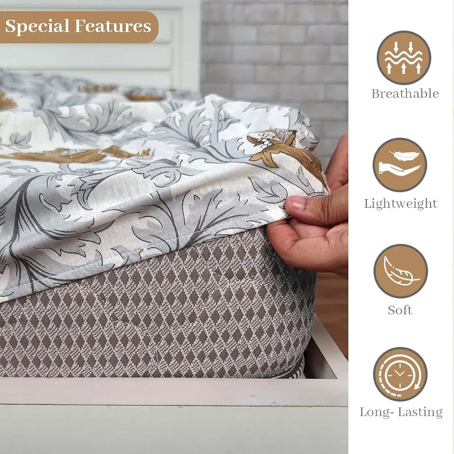 Divine Casa 144 TC Floral Print Brown Skin Friendly 100% Cotton Fitted Bedsheets King Size Colour Biscuit