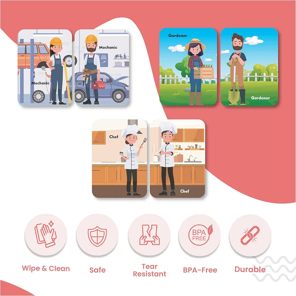 The Curious Bees - Occupations | 36 Laminated Anti-Glare Cards | Montessori Inspired Fun & Easy to Learn Toys for Kids