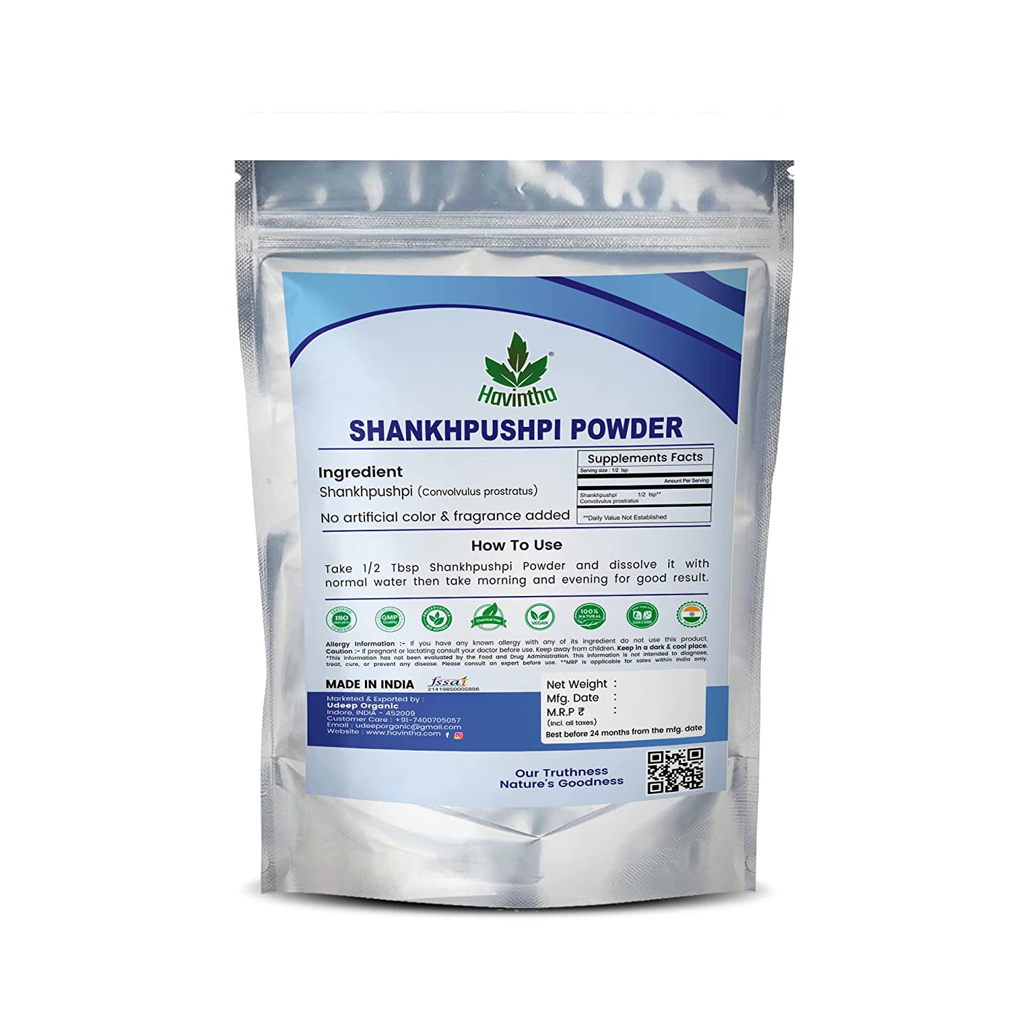 Havintha Natural Shankhpushpi Powder - Ayurvedic Herb for Improve Memory -  227 gms