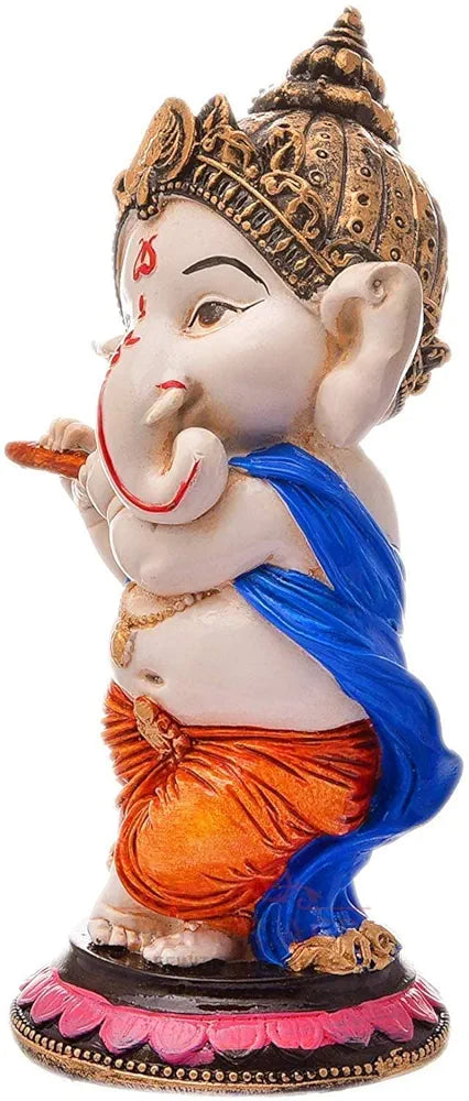 Jaipur Ace Resin Playing Flute Ganesh Idol Statue Multi Colour