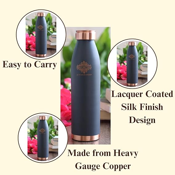 Indian Art Villa Pure Copper Lacquer Coated Gray Silk Finish Water Bottle