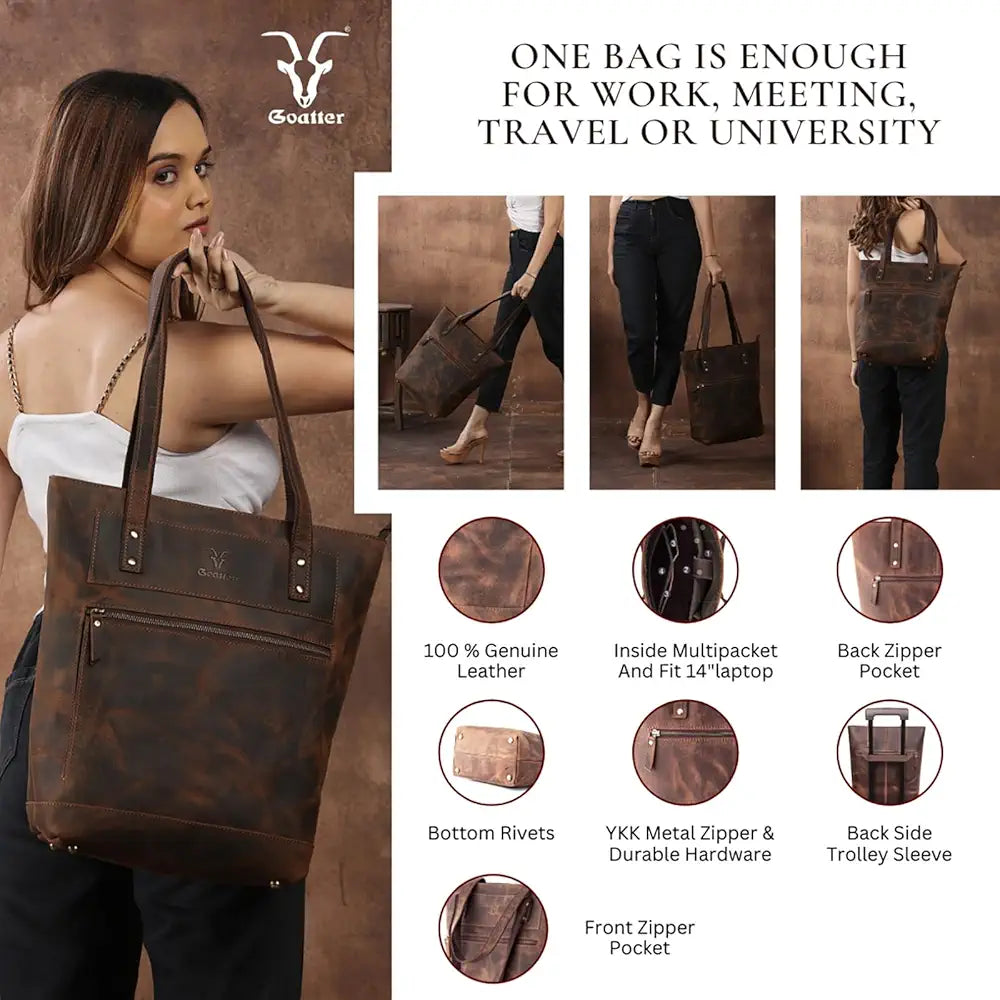 Goatter Genuine Leather Handbags For Working Women, 