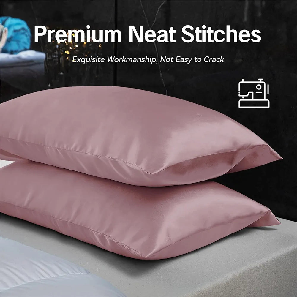Cloth Fusion Satin Pillow Cover Set of 2 Perfect Pillow Case with 3 Satin Soft Scrunchies Rose Gold