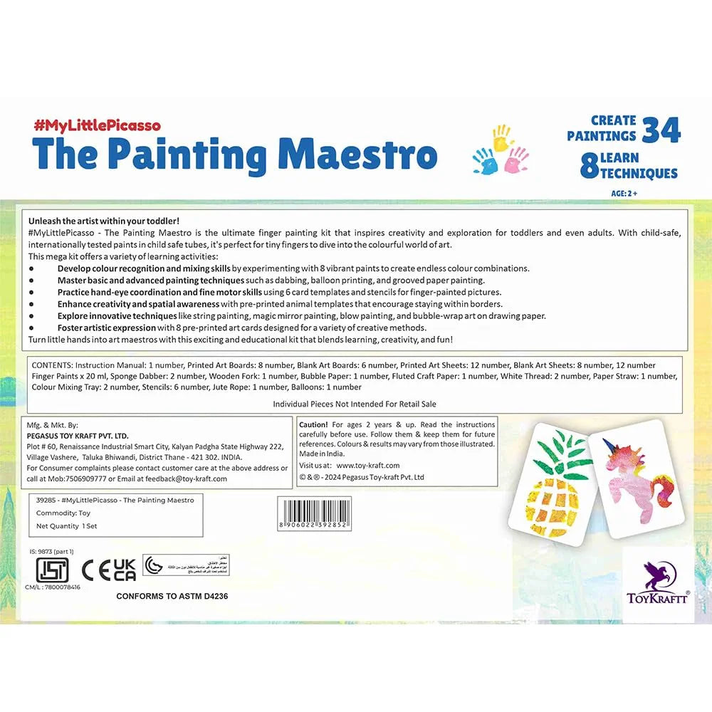 TOYKRAFTT Finger Painting for Toddlers, 4-in-1 Activity Toys for 2+ Year Old, Non Toxic Child Safe Colours for Kids, Gift for 2 to 5 Year Olds, Finger Painting Mega Kit