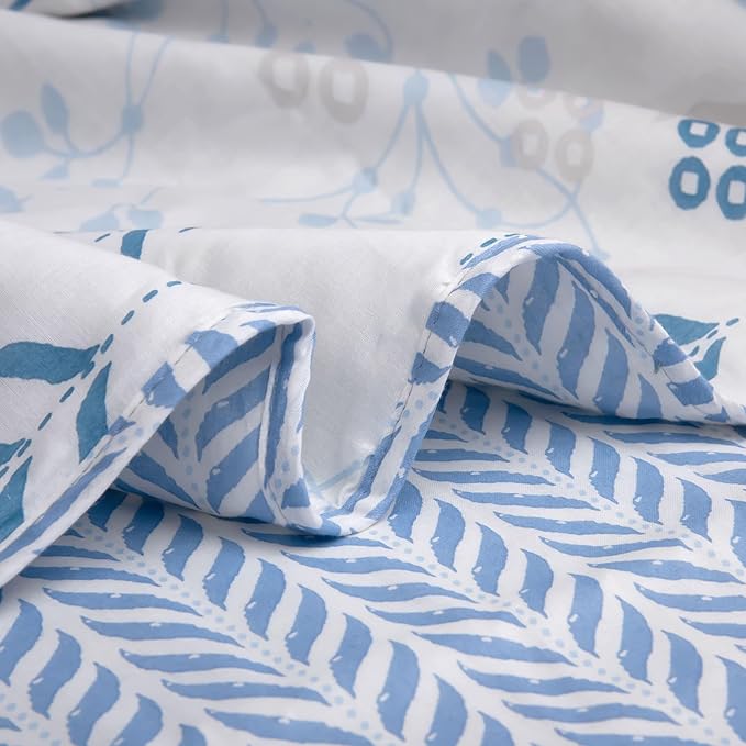 Huesland 100% Cotton Reversible Dohar Single Bed Cotton | Soft Cambric Weave | All Weather Light Ac Blanket | White & Arctic Blue