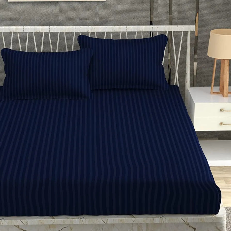 Fresh From Loom Breathable King Size Flat Bedsheets Hotel & Home Double Bedsheet Set With 2 Pillow Covers 144 TC Navy Blue