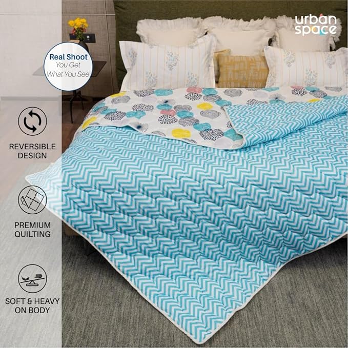 Urban Space Ultra Soft Quilted Winter Comforters for Single Bed Printed AC Blanket Colour Turkey Blue