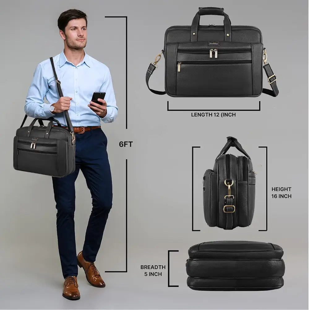 WildHorn Leather Briefcase for Men I Computer Bag Laptop Bag I Business Travel Messenger Bag For Men l Large 16 Inch,For Daily Use
