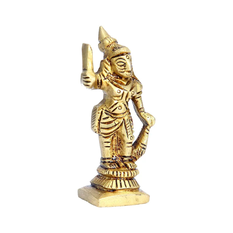 anciently Madurai Veeran Idol Small | Small Madurai Veeran Statue | Small Madurai Veeran Silai Brass, Height 7 CM, Gold Colour, 1 Piece