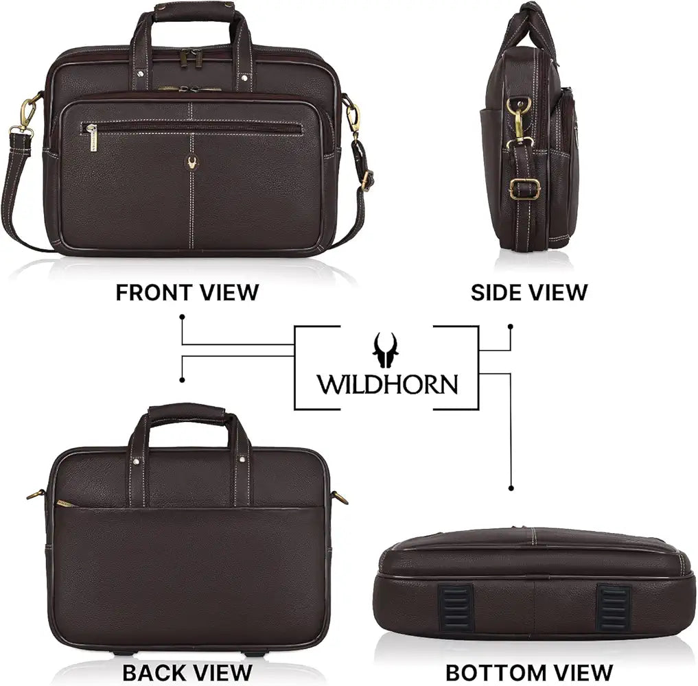 WildHorn Leather 15 inch Laptop Bag for Men I Padded Laptop Compartment I Carry Handles with Adjustable Strap