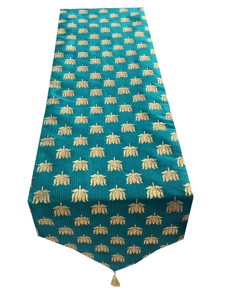 Pink Parrot Vireo Art Silk Jacquard Table Runner Colour (Sea Green)