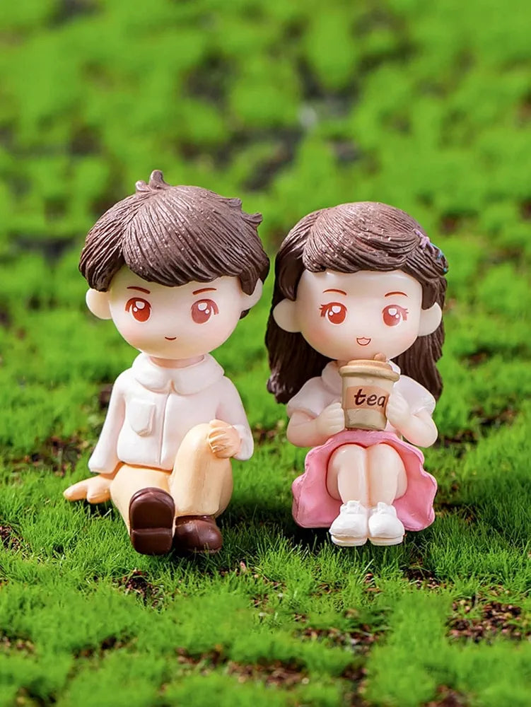 Satyam Kraft 1 Set  Miniature Couple Figurines with Bench Cute Tea Time Resin Dolls