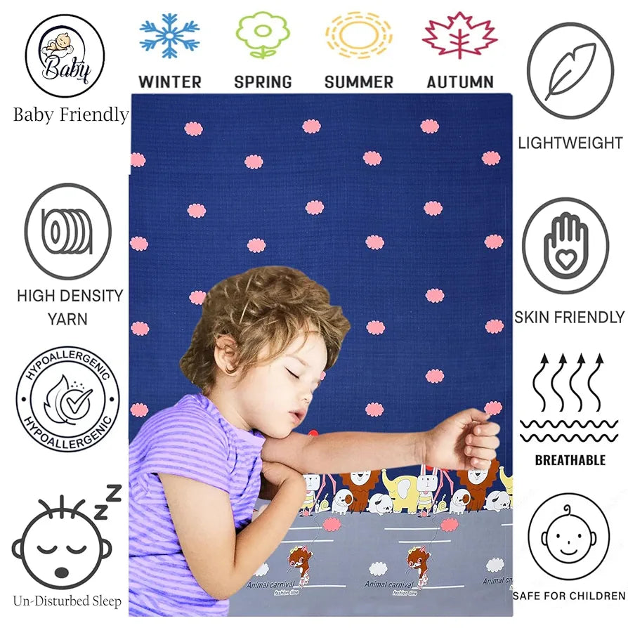 Fresh From Loom Elastic Fitted Cartoon Printed Bedsheets for Kids with 2 Pillow Jungle Blue Double Bed 300 TC