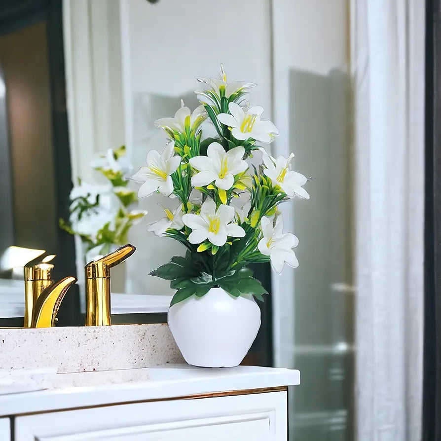 Artificial Plants for Home Decor Showcase Plants Flowers with Pot Fake Plant White