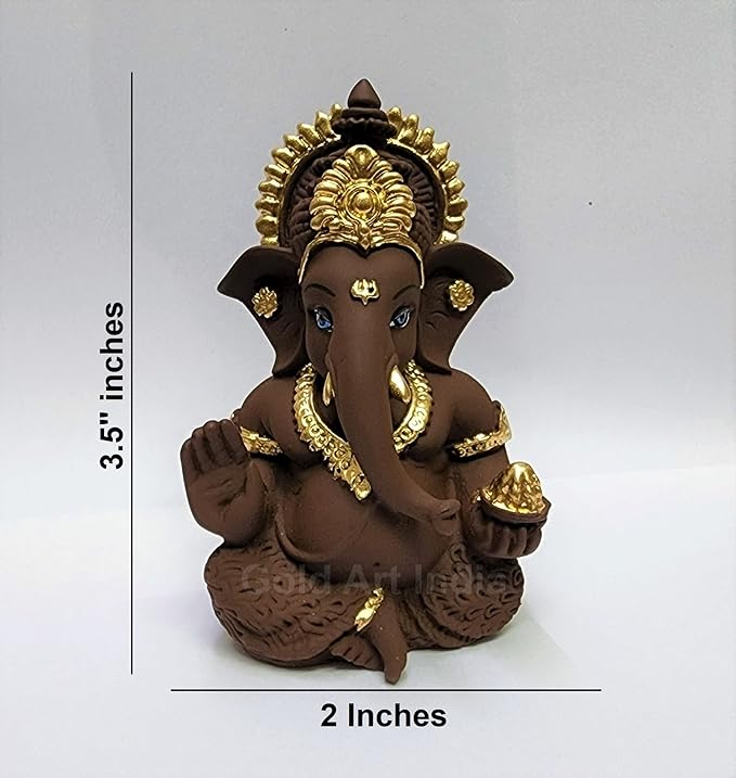Gold Art India Brown Terracotta Idol for Ganesh Idol for Car Dashboard God for Home Decor