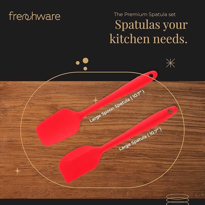 Frenchware Non-stick Premium Silicone Spatula | Large Spatula & Large Spoon | Red | for Cooking, Baking & Mixing, Seamless Design