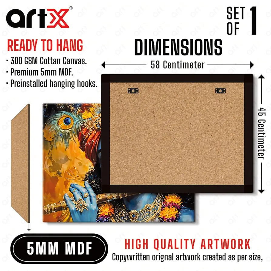 ArtX Canvas Krishna Playing Flute Wall Painting Krishna Photo Frame