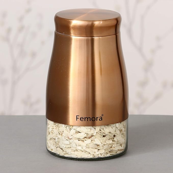 Femora Kitchen Storage Jars Copper Finish With See Through Bottom Jar | 1300 Ml | Pack of 1