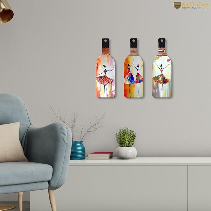 Artvibes Abstract Art Dancing Girl Wooden Wall Hanging for Home Decor | Set of 3