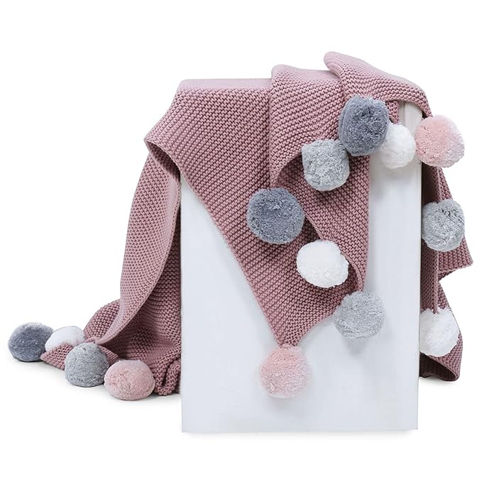Haus & kinder Cotton Knitted Blanket for Baby All Season AC Blankets Colour Musk Rose