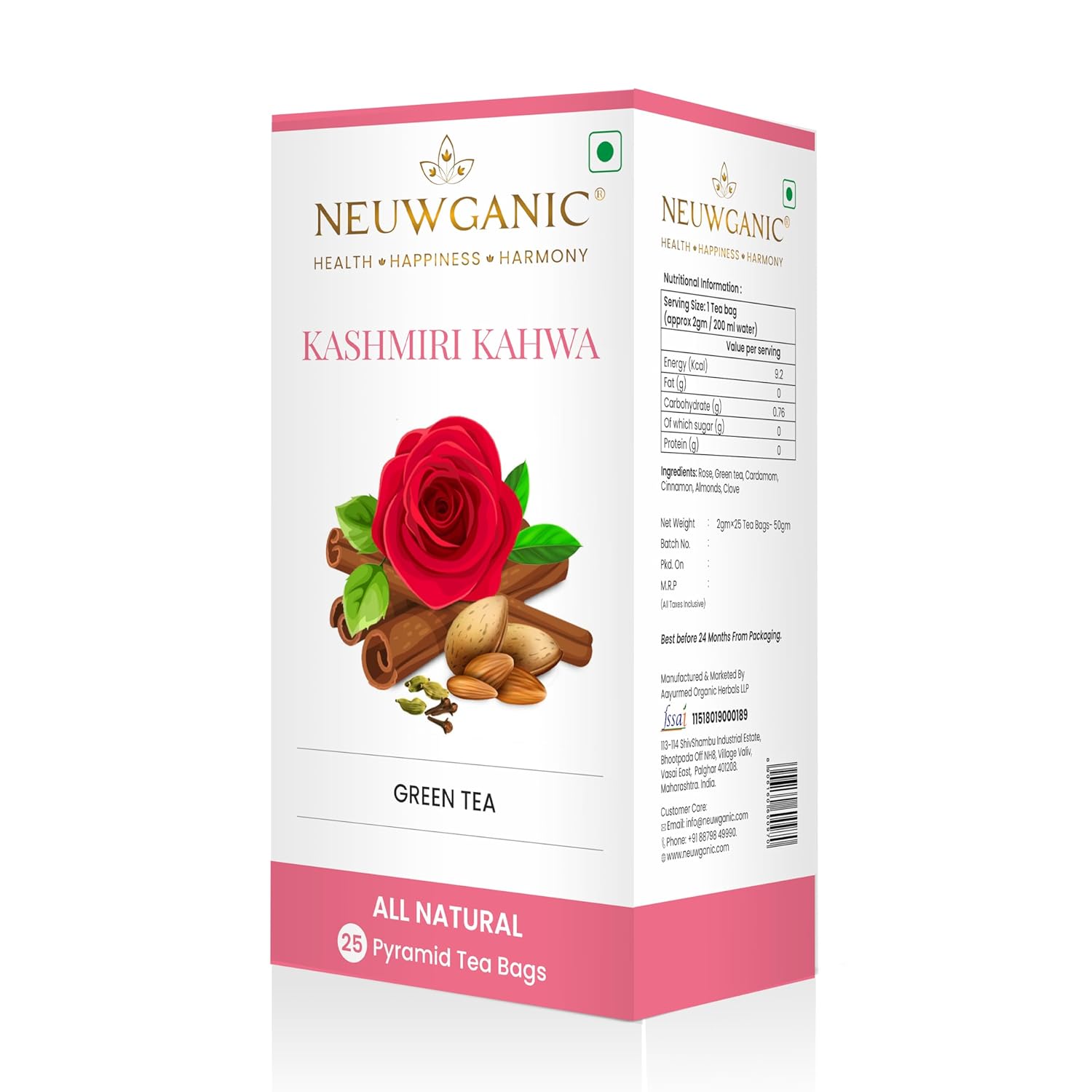 Neuwganic - Kashmiri Kahwa Green Tea Bags - 25 Pyramid Tea Bags