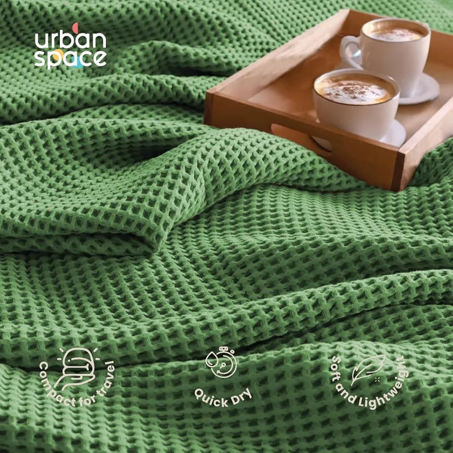 Urban Space Cotton Waffle Throw Blanket, Soft Decorative Throw for Living Room, Sofa, Chair and Couch, Handmade,Reversible and Breathable Throw Waffle Sage Green
