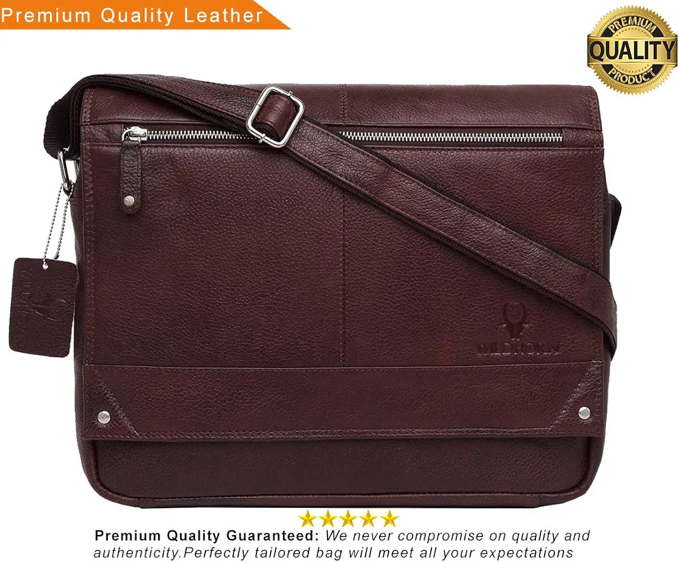 WildHorn® Classic Leather 15.5 inch Laptop Messenger Bag for Men I Office Bags I Travel Bags I Adjustable Strap I DIMENSION : L-15.5 inch W-3 inch H-12 inch
