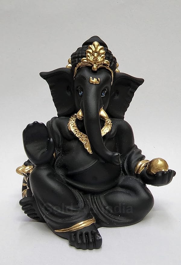 Gold Art India Terracotta Black Gaddi Ganesha for Car Dashboard Home Decor Colour Black