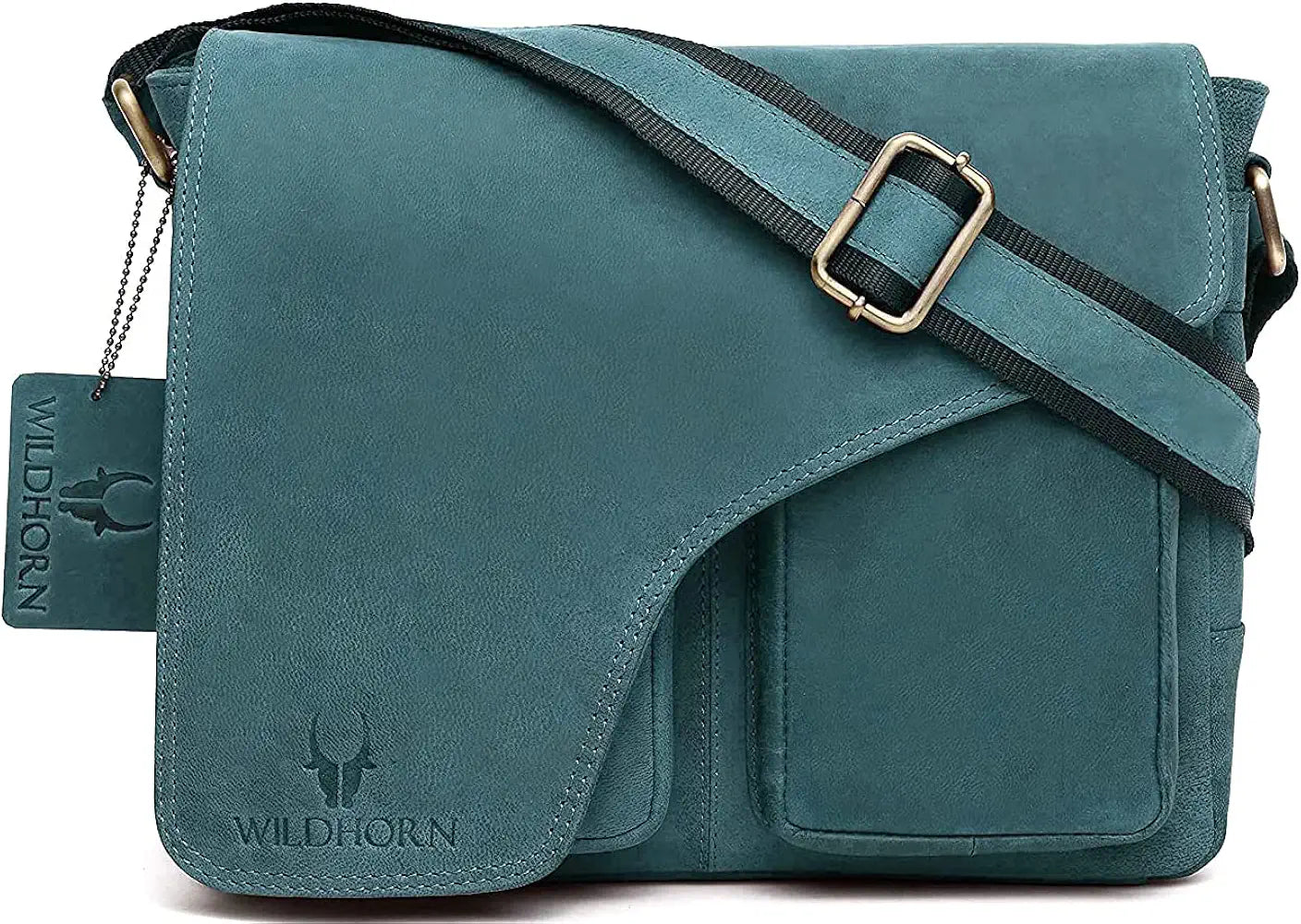 WildHorn�Leather 11 inch Laptop Messenger Bag for Men I Dedicated Laptop Compartment I Adjustable Strap I DIMENSION:L- 11 inch H-9.5 inch W- 3 inch