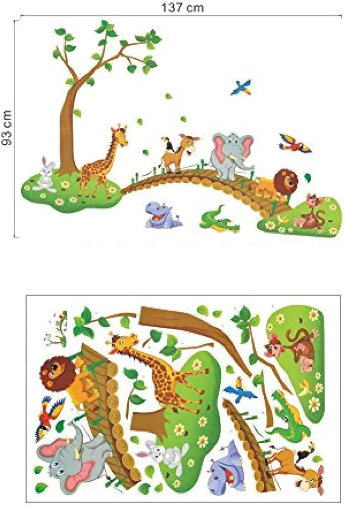 Jaamso Royals Pvc Vinyl Self-adhesive Wall Stickers Multi Colour Nursery Zoo Animals Kids Wall Stickers Multi color