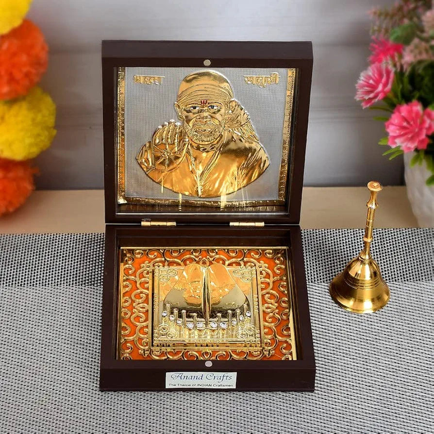 Jaipur Ace Om Sai Ram Shirdi Sai Baba Gold Plated Charan Paduka Yantra With Wooden Box