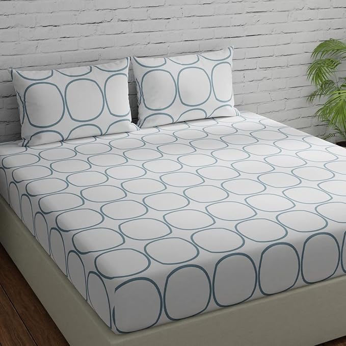Huesland by Ahmedabad Cotton 144 Tc Cotton Bedsheets for King Size Bed with 2 Pillow Covers | White