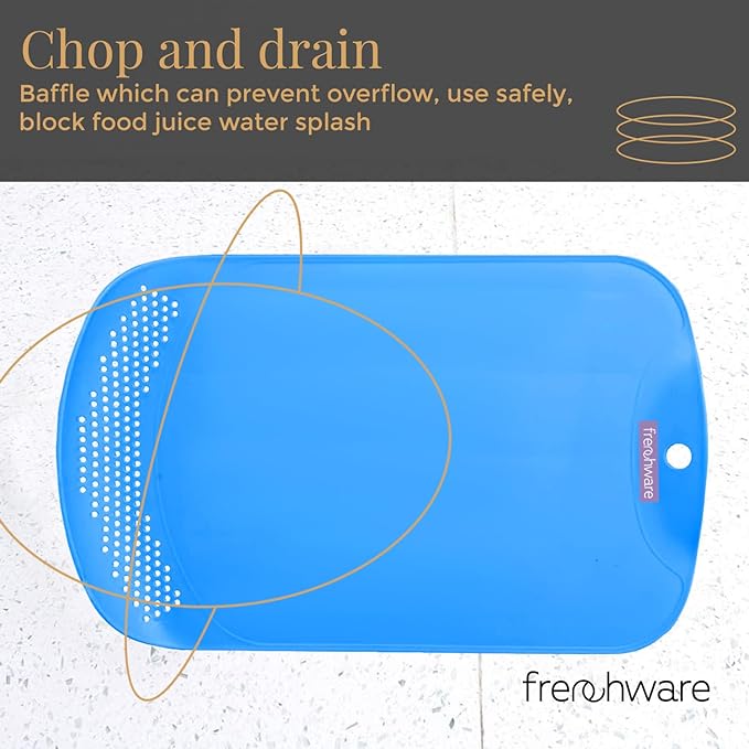 Frenchware Plastic Cutting-chopping Board With Drainer 1 Unit, Premium-grade Plastic | Blue Colour