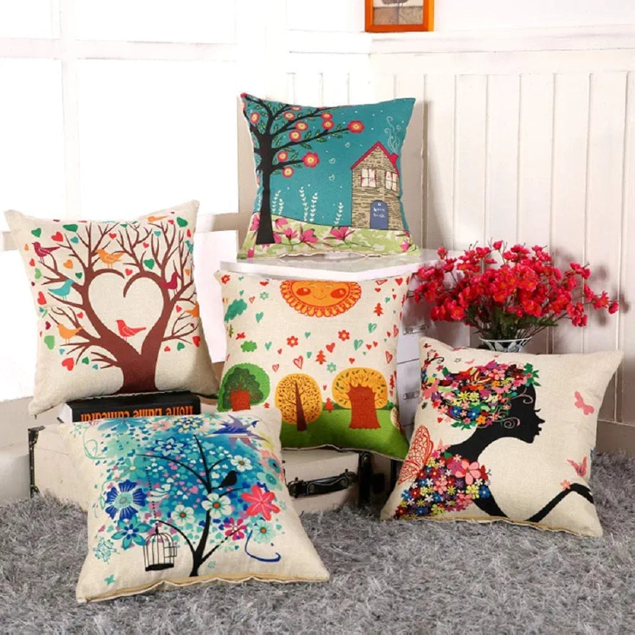 Aerohaven Set of 5 Abstract Decorative Hand Made Jute Throw/Pillow Cushion Covers Multicolor