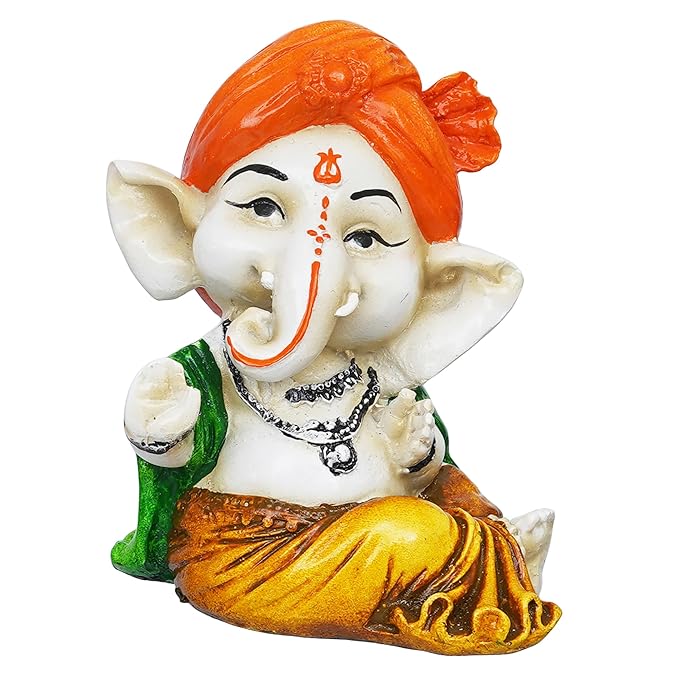 Ecraftindia Orange Polyresin Handcrafted Dancing Lord Ganesha Idol While Sitting | God Idol