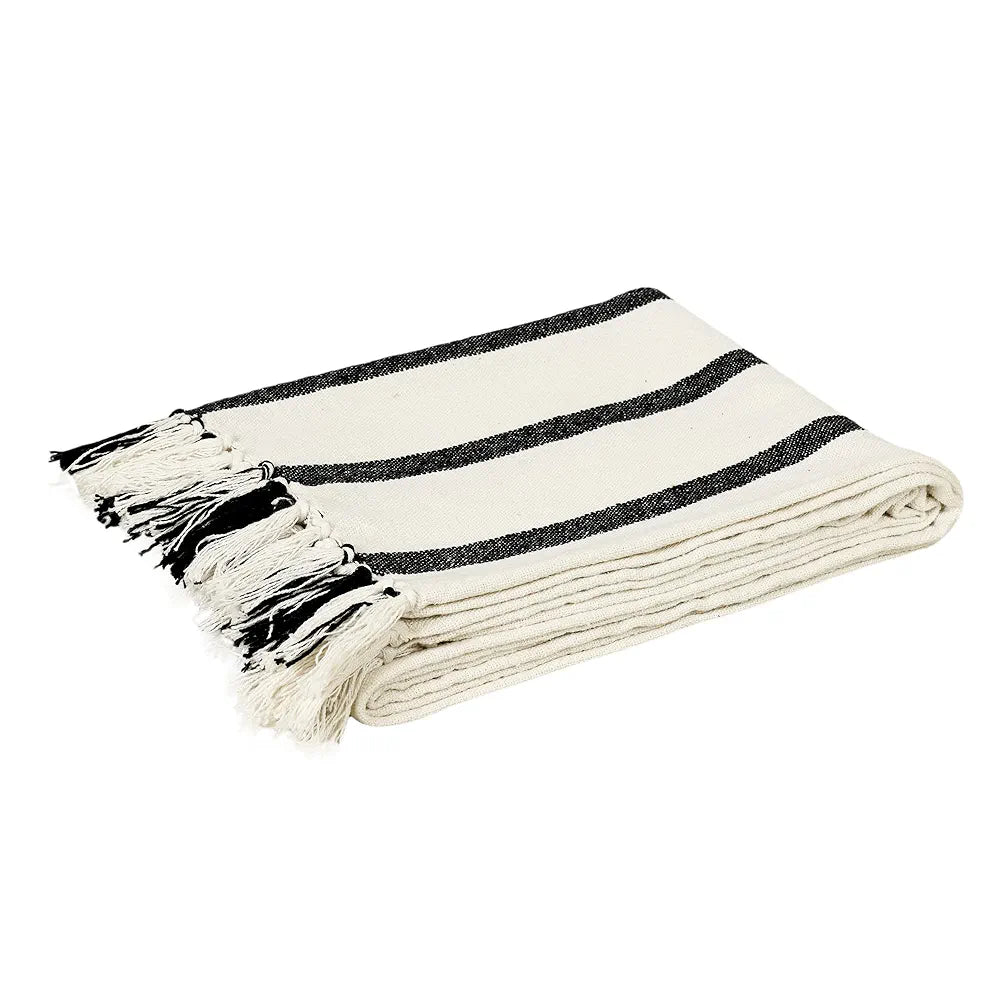 Sashaa World Striped Throw Blanket Colour Natural & Black